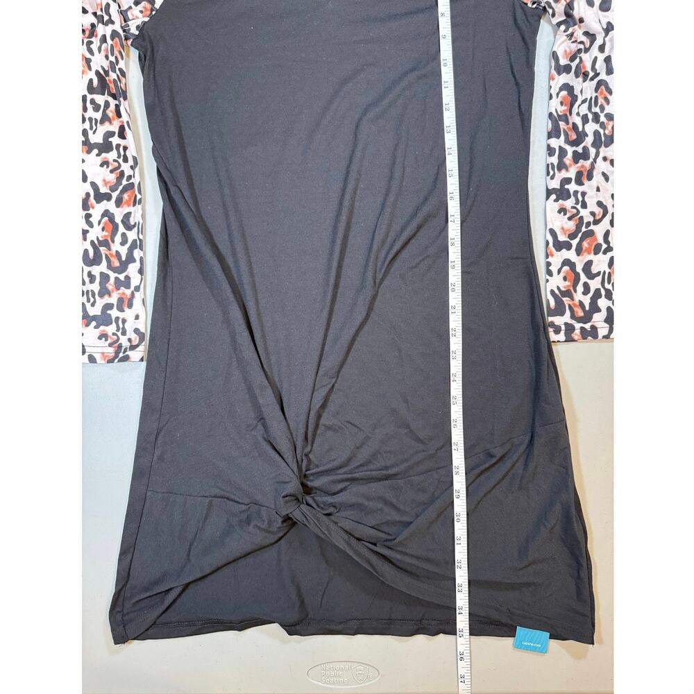 NWT Cupshe Black Leopard Long Sleeve Dress Size Medium Twist Hem Stretchy - Picture 4 of 6